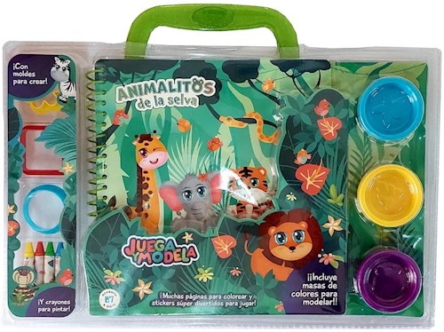 Papel ANIMALITOS DE LA SELVA (JUEGA Y MODELA) [LIBRO + 3 MOLDES + 3 MASAS + 4 CRAYONES]