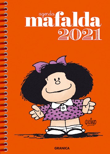 Papel AGENDA 2021 MAFALDA (TAPA NARANJA) (DOS HOJAS POR SEMANA) (ANILLADA) (CARTONE)