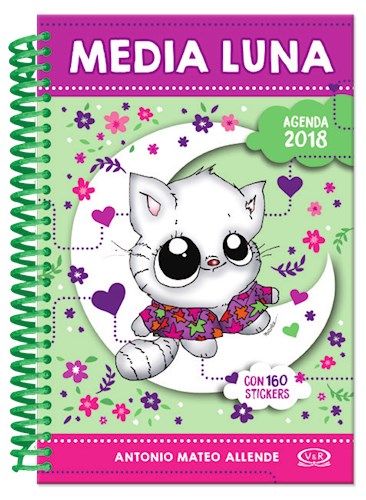 Papel AGENDA 2018 MEDIA LUNA (VIOLETA) (CON 160 STICKERS) (ANILLADO) (RUSTICA)