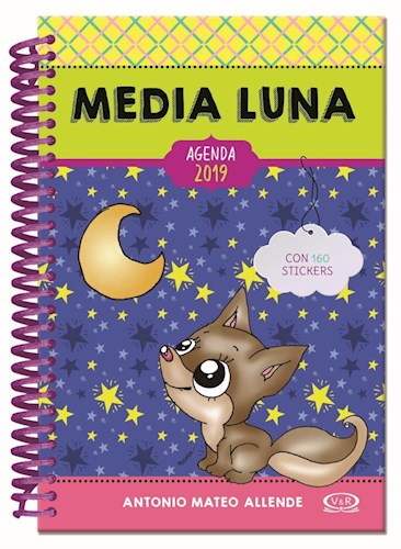 Papel AGENDA 2019 MEDIA LUNA (AZUL) (CON 160 STICKERS) (ANILLADO) (CARTONE)