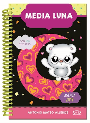 Papel AGENDA 2019 MEDIA LUNA (NEGRA) (CON 160 STICKERS) (ANILLADO) (CARTONE)