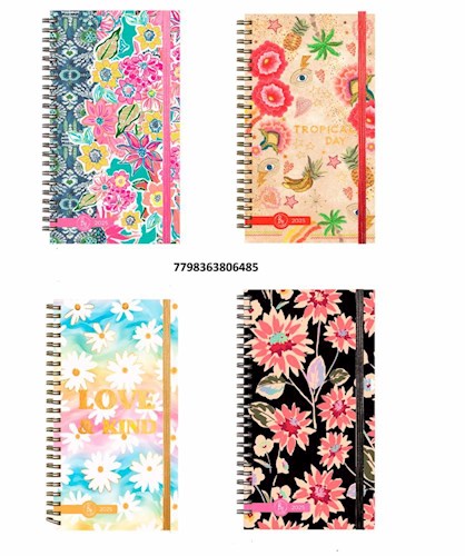 Papel AGENDA 2025 ECO CHIC POCKET (FLOWERS/TROPICAL DAYS/MARGARITAS/ARABESCOS) (SEMANAL) (ANILLADO)