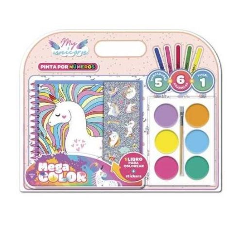 Papel UNICORNIOS (LIBRO + 6 ACUARELAS + 5 MARCADORES + PINCEL) (BLISTER ACUARELAS MEGA COLOR)