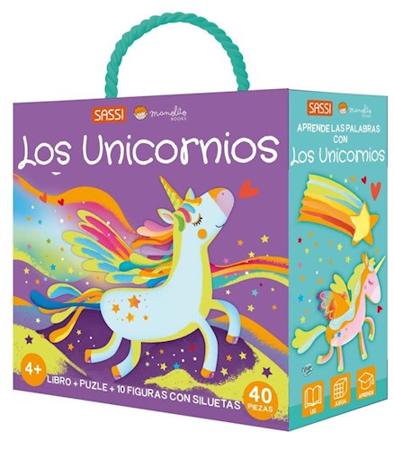 Papel APRENDE LAS PALABRAS CON LOS UNICORNIOS (LIBRO + PUZLE 52 CM + 10 FIGURAS CON SILUETAS) (+4) (CAJA)