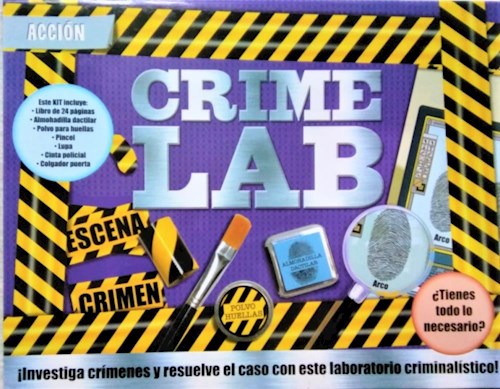 Papel CRIME LAB (LIBRO+ALMOHADILLA DACTILAR+POLVO PARA HUELLAS+PINCEL+LUPA+CINTA POLICIAL+COLGADOR PUERTA)