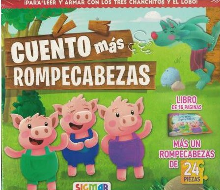 Papel TRES CHANCHITOS Y EL LOBO (CUENTO MAS ROMPECABEZAS) (24 PIEZAS + LIBRO 16 PAGINAS) (CAJA)