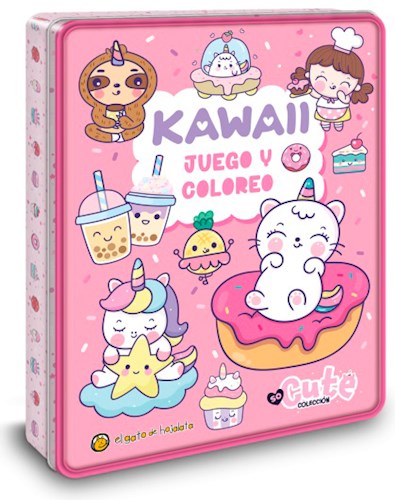 Papel KAWAII JUEGO Y COLOREO (LIBRO + 30 STICKERS + ROMPECABEZAS DOBLE DE 36 PIEZAS + 4 MARCADORES) (LATA)