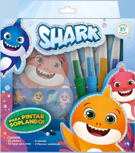 Papel SHARK (PARA PINTAR SOPLANDO) (20 STICKERS+32 HOJAS+4 STENCILS+4 FIBRONES SOPLADORES)